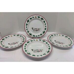 Set of 4 Peanuts Christmas 10.5" Gibson Plates Snoopy Woodstock Joy To The World